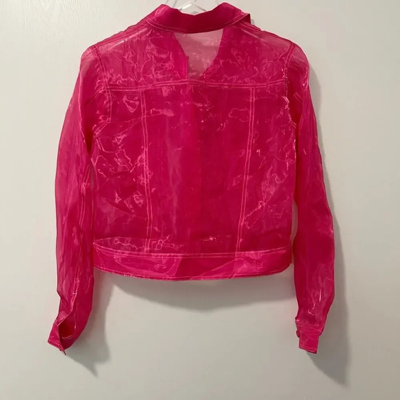 REVOLVE Sample Sheer Shirt in Bright Pink Button Front Barbiecore - Picture 2 of 3